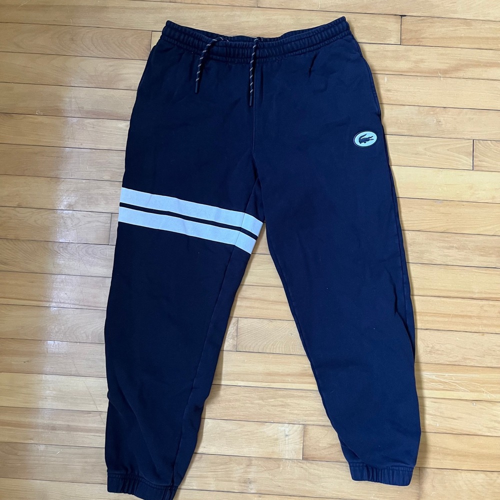 Lacoste Mens Navy Blue Striped Jogger Sweatpants Regular Fit Size M FR 4